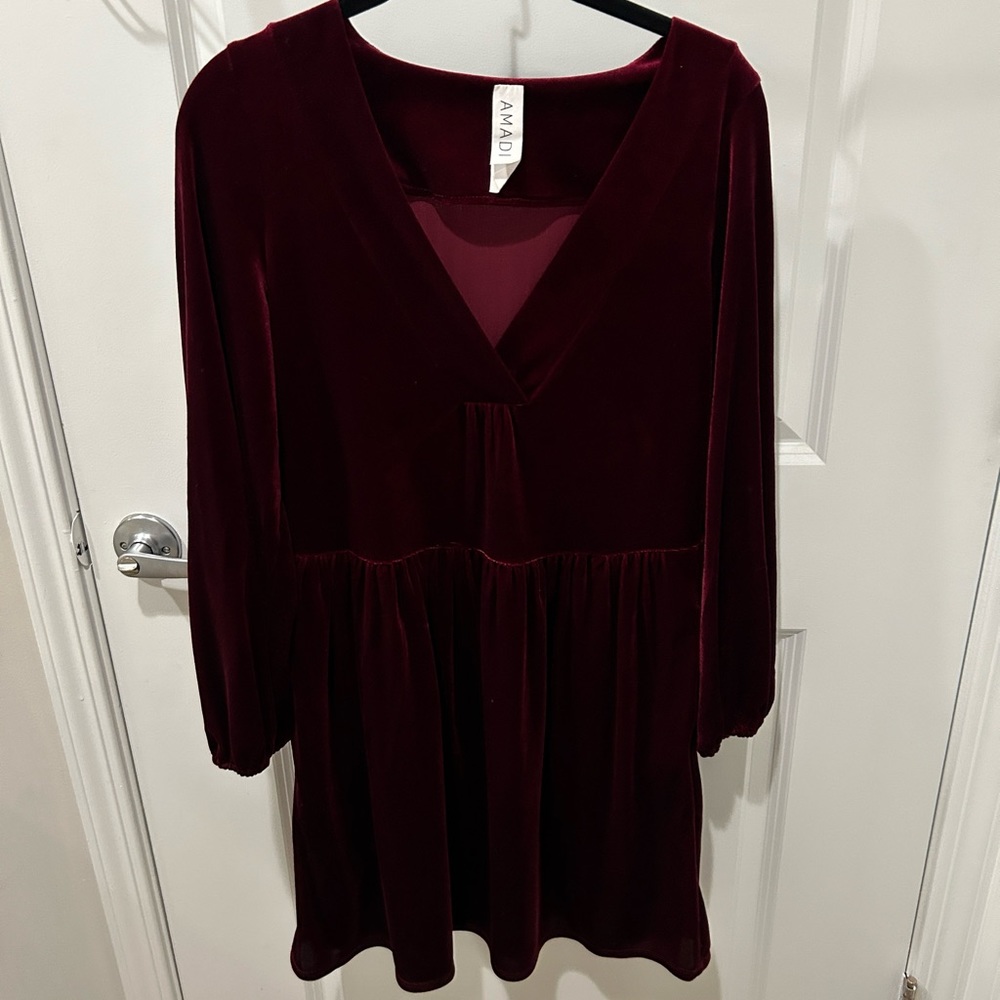 Anthropologie Amadi red velvet mini dress